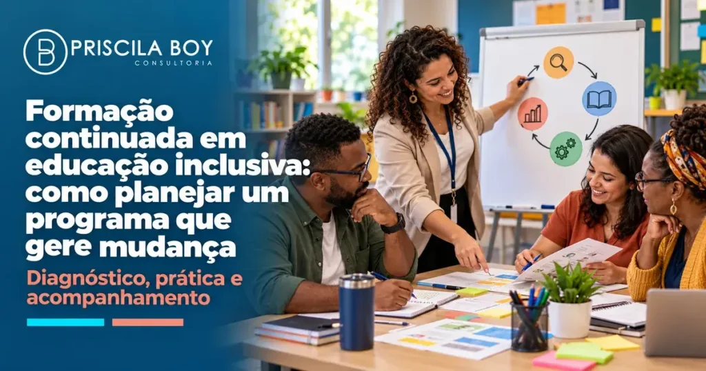 Professores participando de formação continuada em educação inclusiva