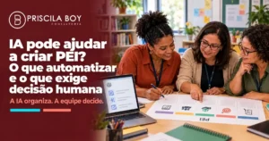 Educadoras revisando um PEI com apoio de inteligência artificial no computador