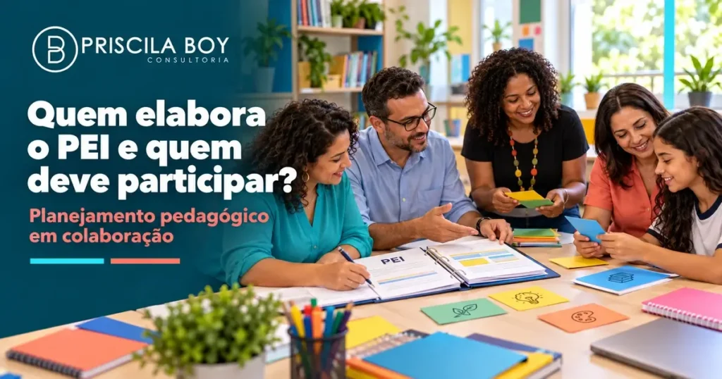 Professores elaboram o PEI em uma reunião com a coordenação pedagógica, uma familiar e a estudante.