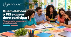 Professores elaboram o PEI em uma reunião com a coordenação pedagógica, uma familiar e a estudante.